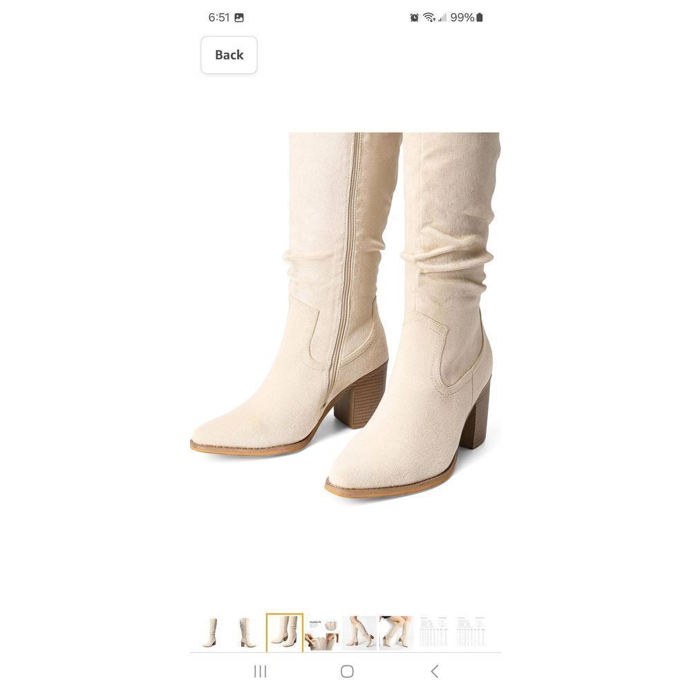 Size 11 Dream Pairs Beige Cream Stacked Heel Pointed Toe Chunky Heel Knee Boots